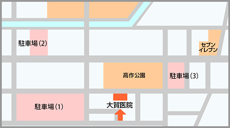 大賀医院への地図（駐車場）