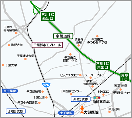 大賀医院への地図（自動車）