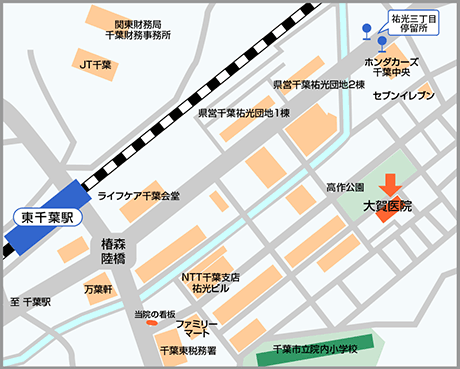 大賀医院への地図（徒歩）